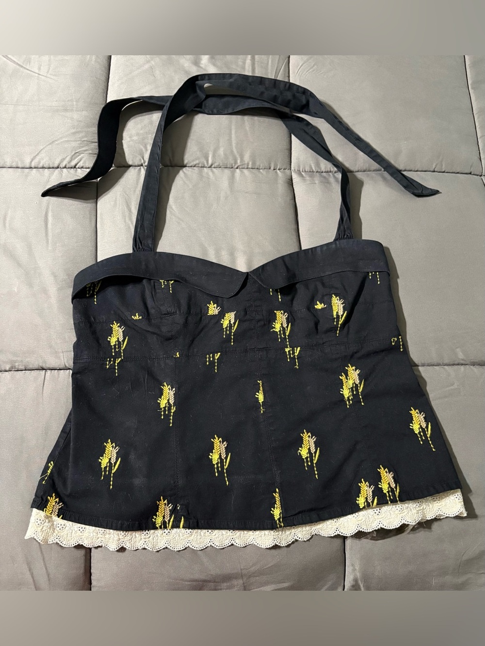 Floreat Black Lace-Trim Halter Cami with Gold wheat print - Picture 3 of 13